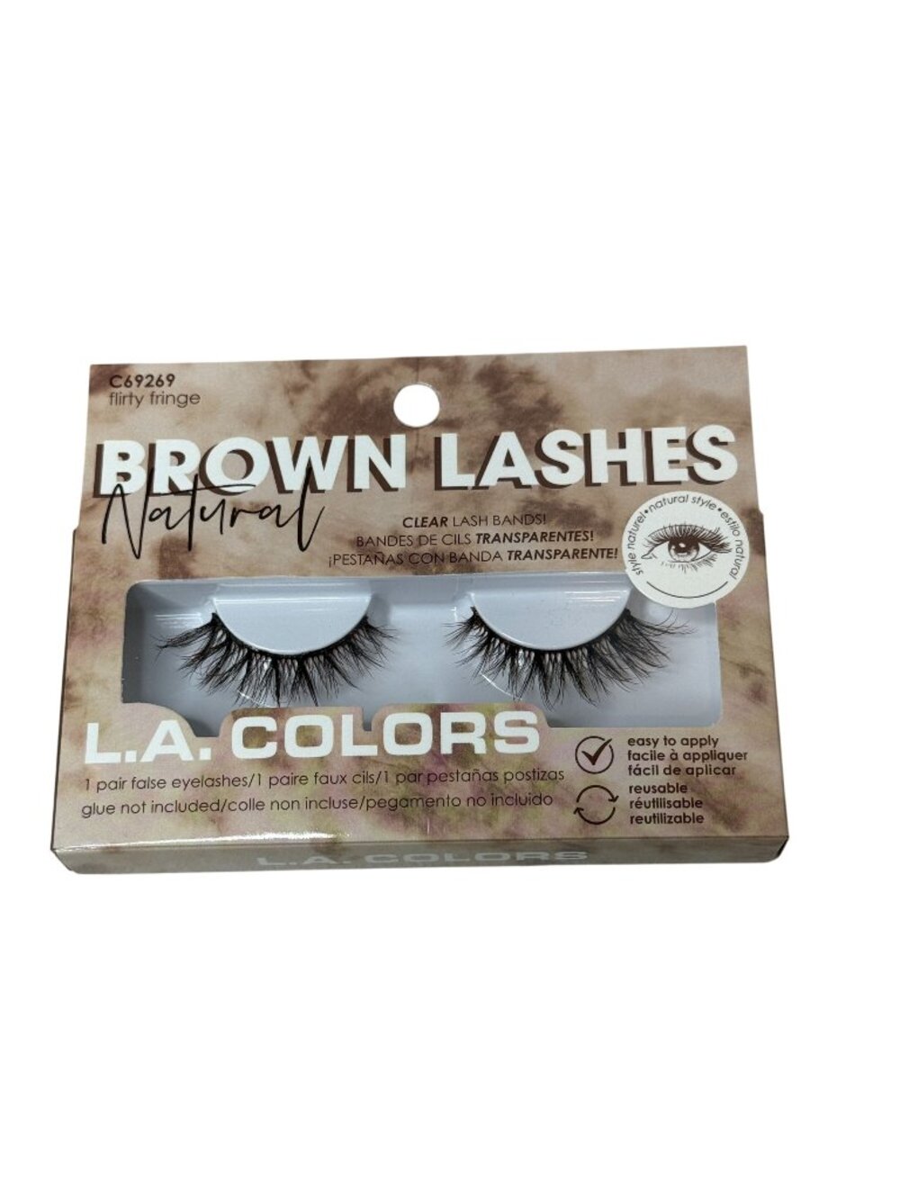 LA Colors Flirty Fringe Brown False Eyelashes Clear Band Reusable NWT